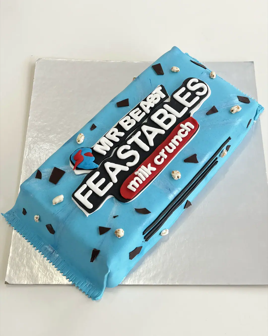 MrBeast Feastables chocolate-bar shaped cake, a custom cake by Cakes By Vjollca in Pristina, Kosovo