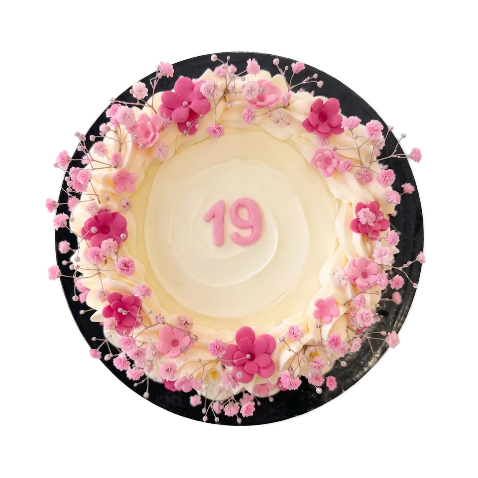 Custom birthday cake with pink sugar flowers by Cakes By Vjollca, Pristina